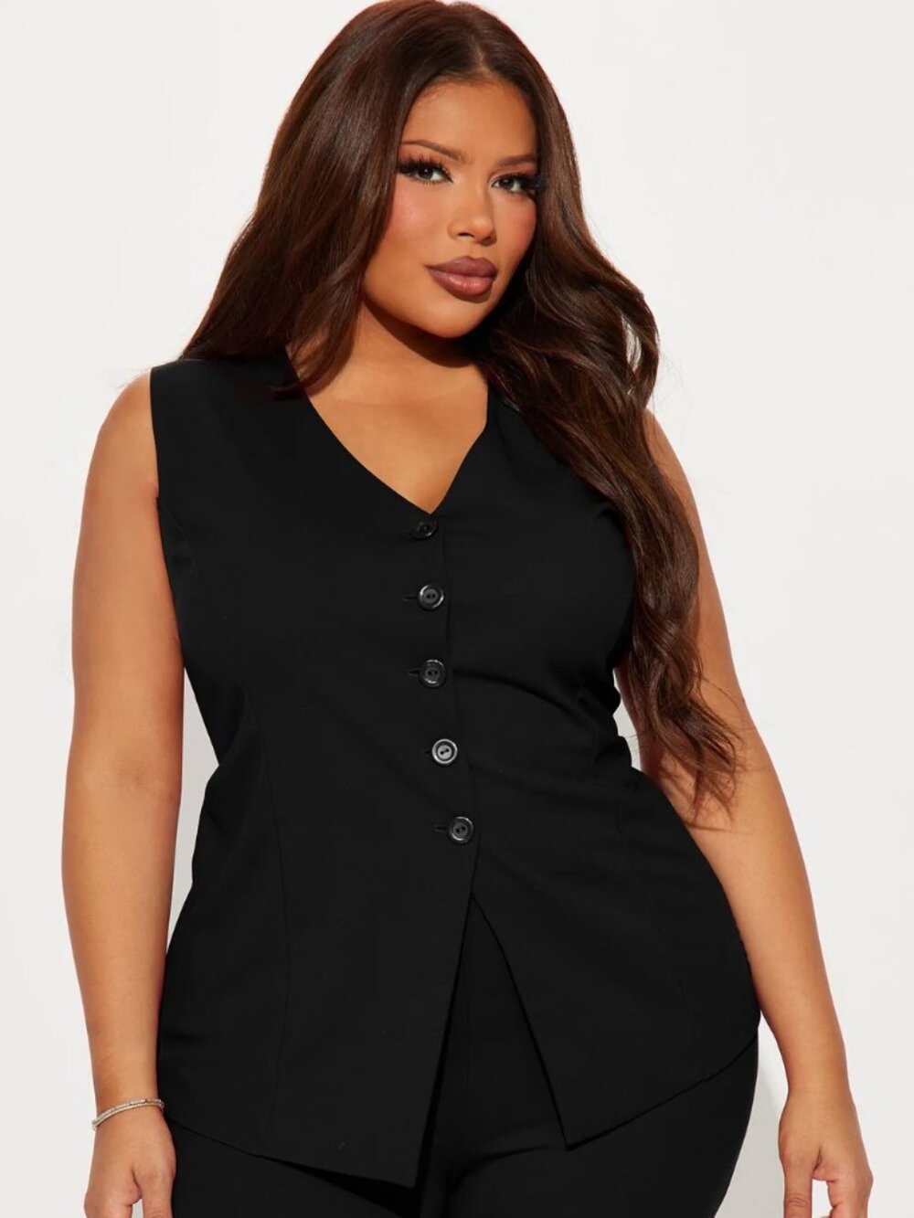 NEW! FASHION NOVA Black Button Front Vest Top